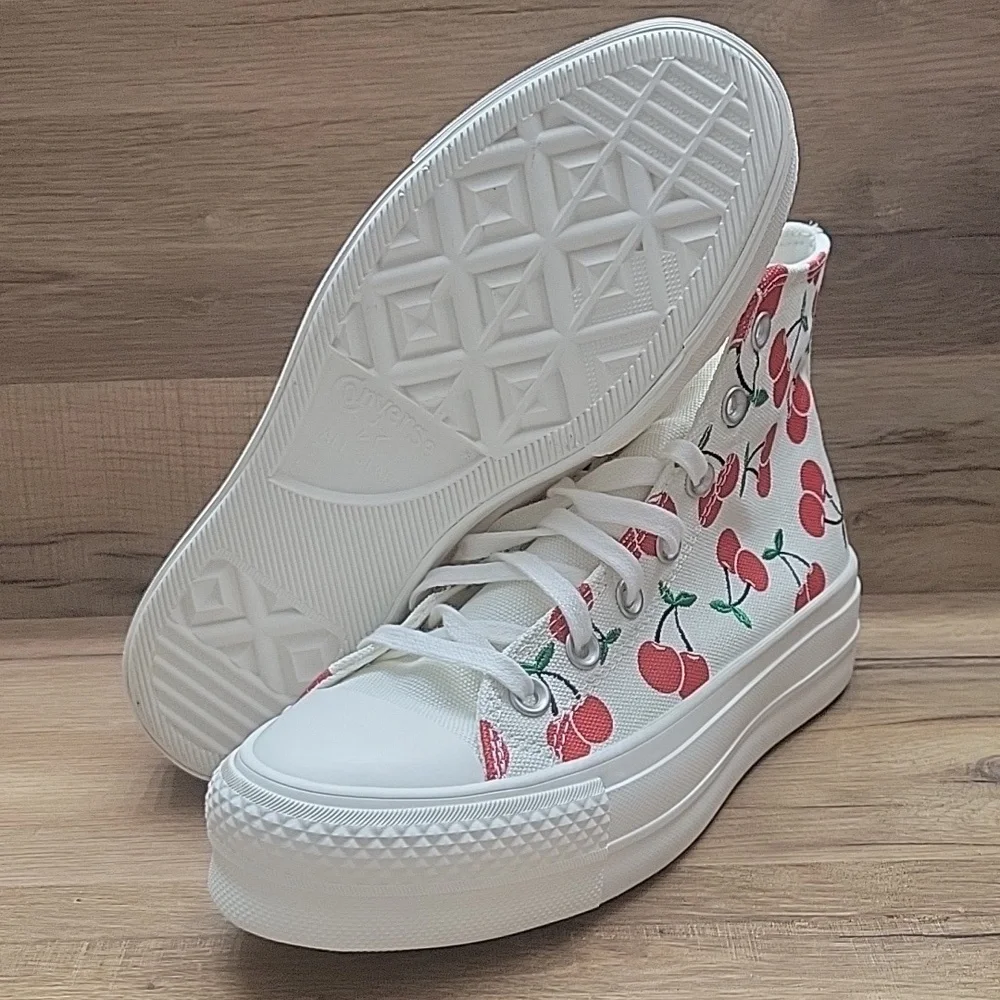 Converse White and Red Cherry High-Tops
